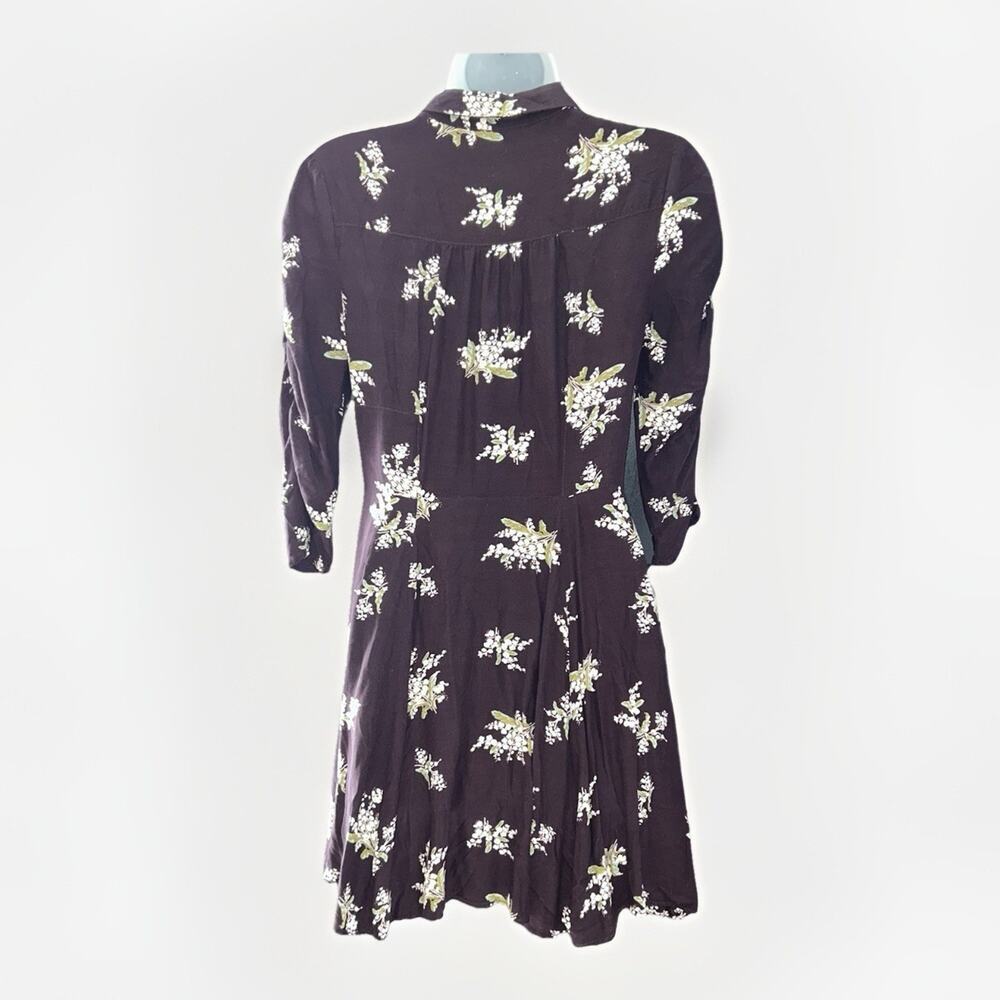 Free People Lovely Mini Dress Size XS Plum Brown Floral Button Down Collar Boho - Picture 3 of 9